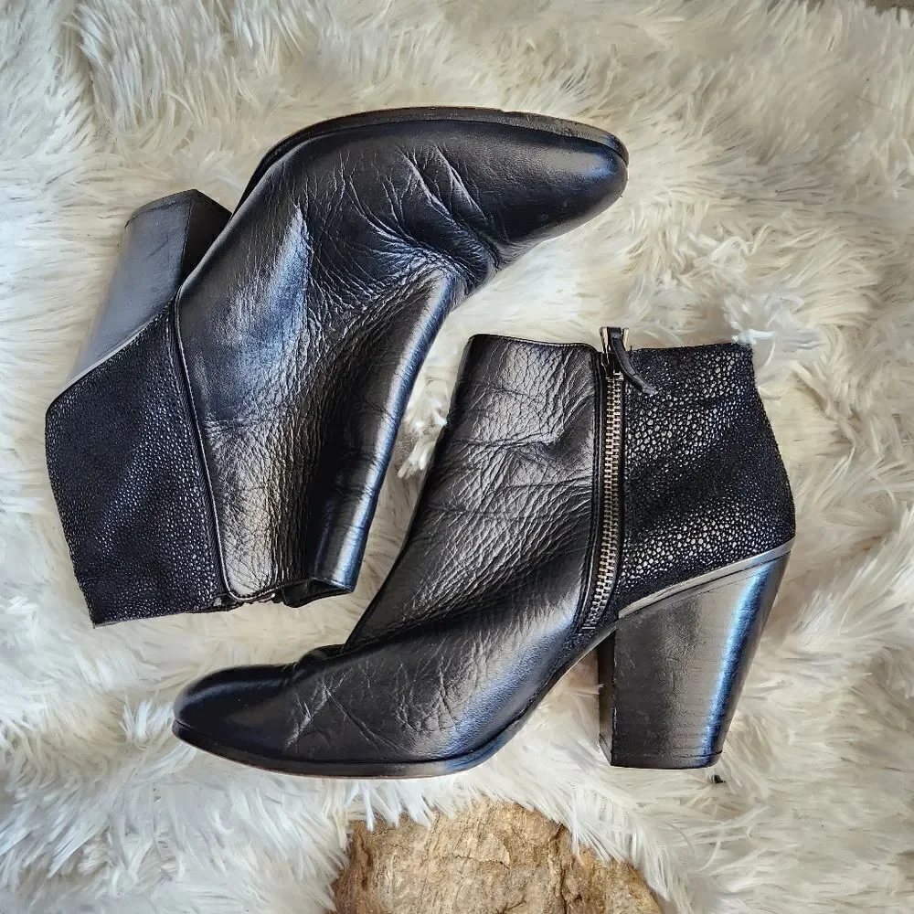 Dolce vita black leather bootie mixed finish leather